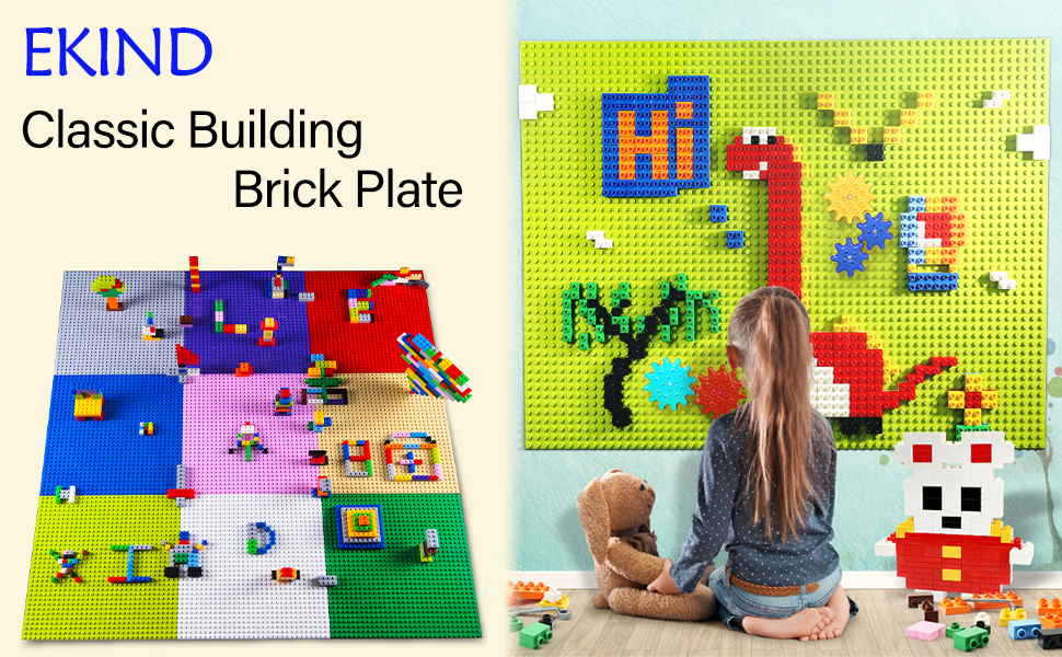 EKIND Classic Building Brick Plates, 10 inch x 10 inch Base Plates for