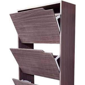 BAKAJI Schuhschrank aus MDF Holz mit 3 Türen Schuhaufbewahrung Klappgriffe versenkbar