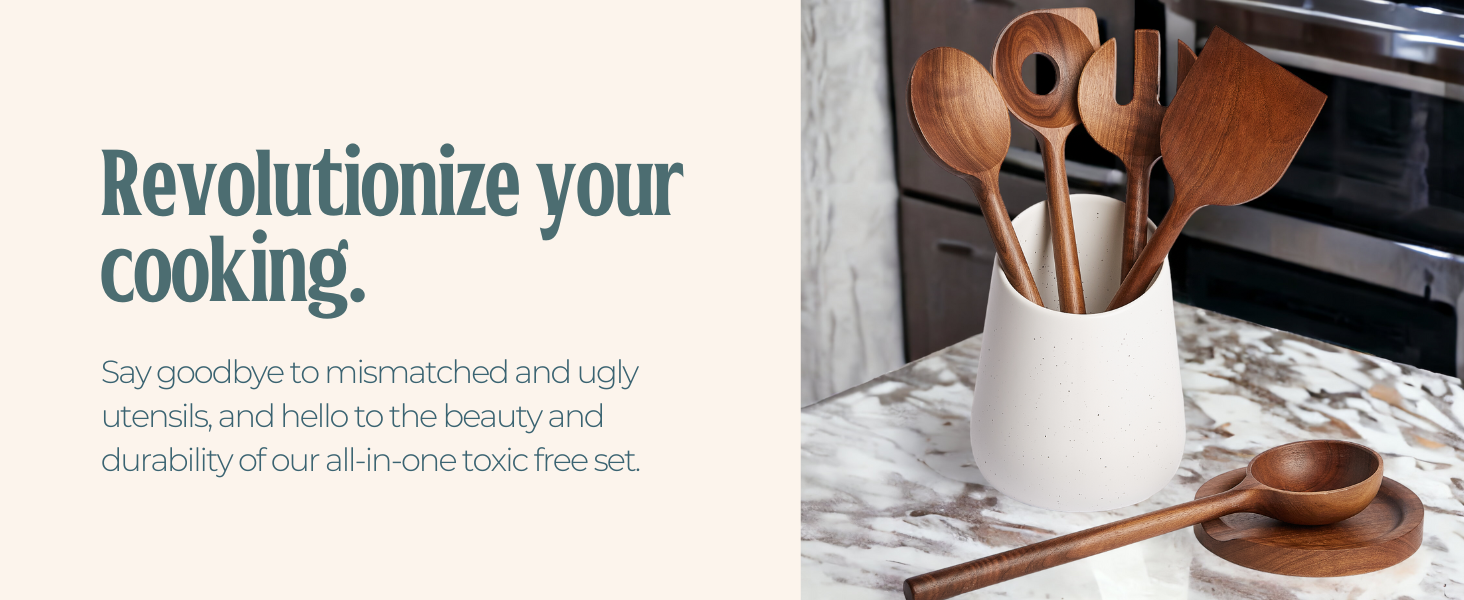 Kitchen Utensils Set with Holder and Spoon Rest Includes Wooden Spoons for Cooking