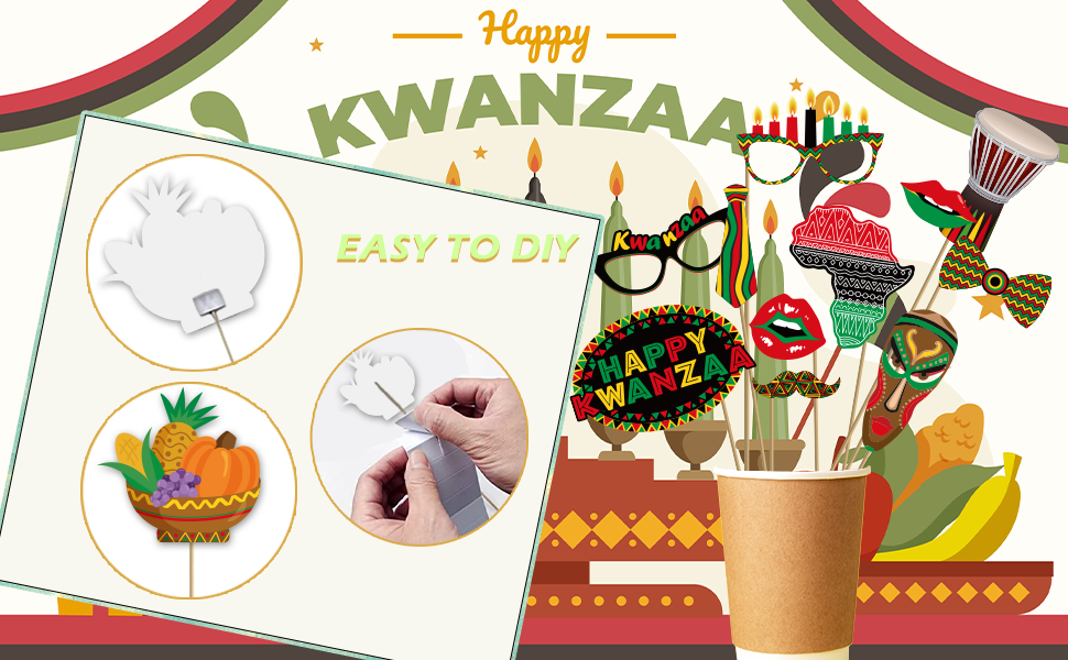 34Pcs Kwanzaa Decorations Happy Kwanzaa Photo Booth Props