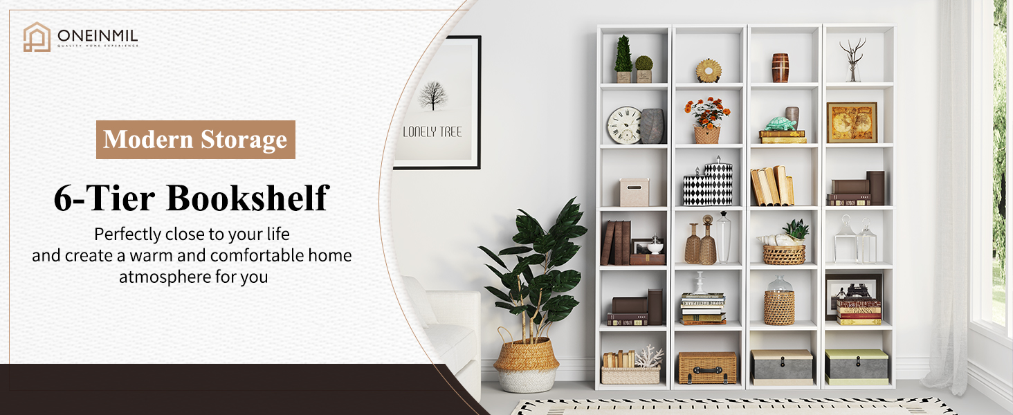 oneinmil Tall Narrow Bookshelf Set of 2,6Tier Cube Display