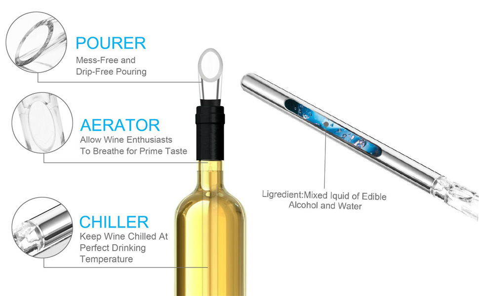 Wine Cooler Stick Wine Bottle Chiller Stick with Pourer, Stainless