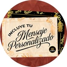 El texto dice «Imagen 3» e «INCLUYE TU MENSAJE PERSONALIZADO». Diseño circular decorativo con texto de estilo vintage sobre fondo rojo y crema con bordes ornamentales.