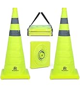 RoadHero 28 Inch 2 Pack Collapsible Traffic Safety Cones, Lime Green Pop-up Cones with Reflective...