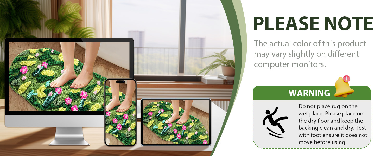 Green Moss Bathroom Flower Rug Bath Mat Non Slip Soft Absorbent Boho Bath Rugs Bathroom Floor Shower