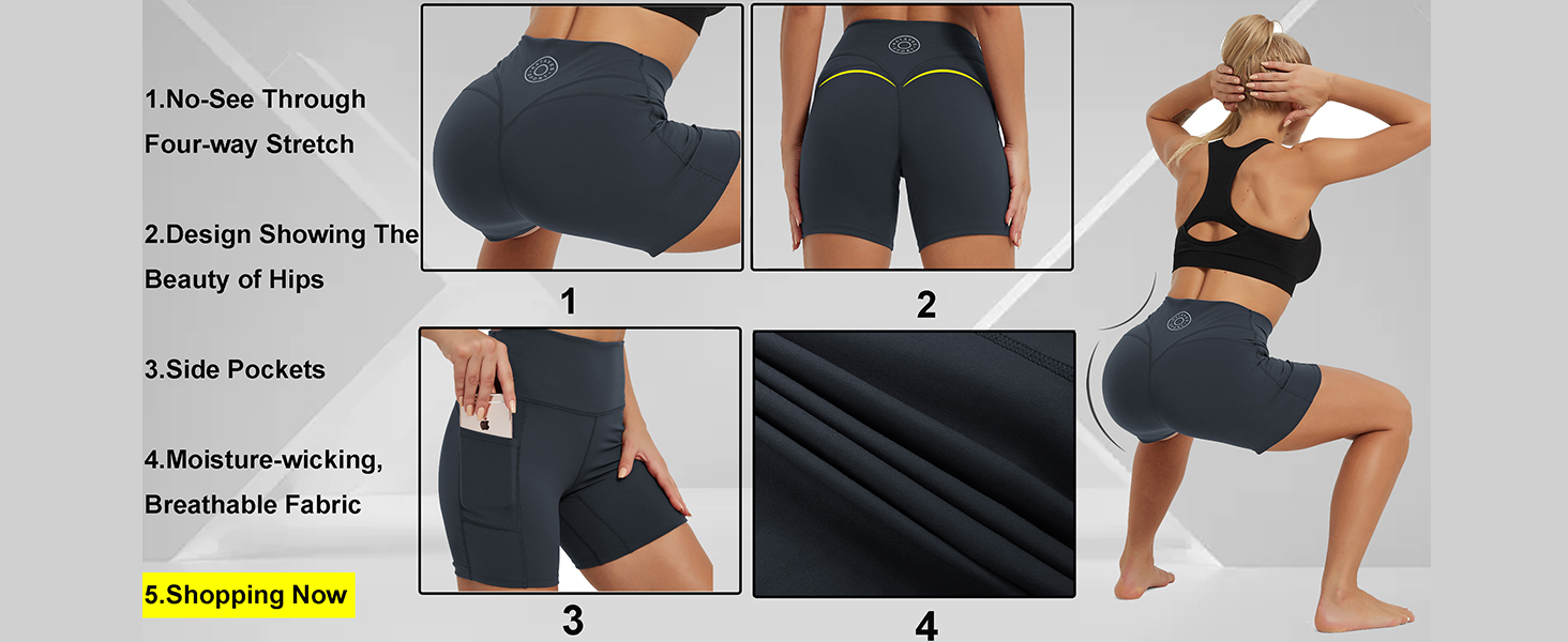 Women's Biker Shorts for Running Yoga with Side Pockets