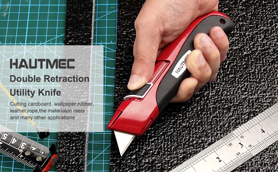 HAUTMEC Utility Knife Box Cutter High Safety Double Self Retraction
