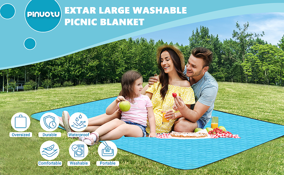Pinuotu Extra Large Picnic Blanket Machine Washable,60"x80" Waterproof