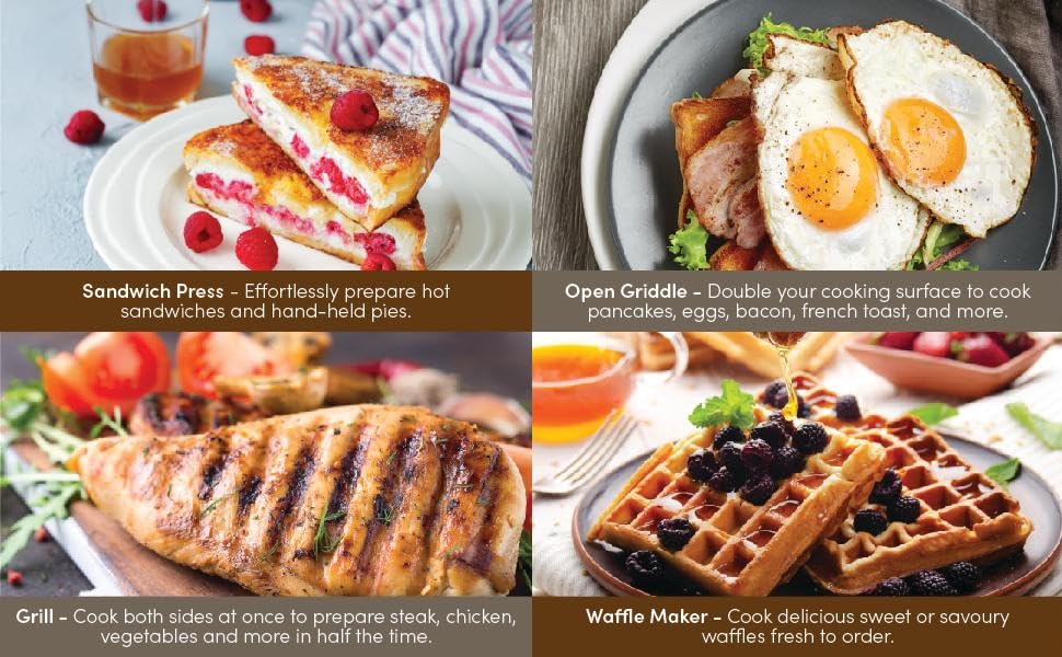 grill; griddle; sandwich maker; waffle maker; replaceable plates; non-stick sandwich maker;