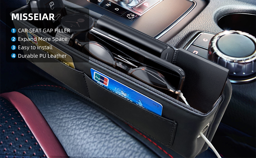 MISSEIAR Car Seat Gap Filler, 2 Packs Premium Leather Car