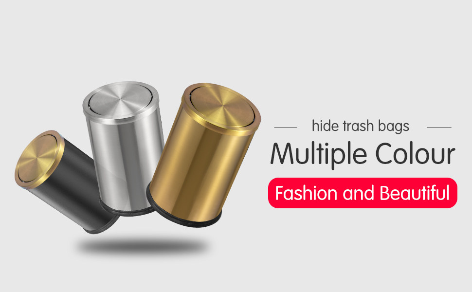 Small Gold Bathroom Trash Can , Brass Garbage Can with