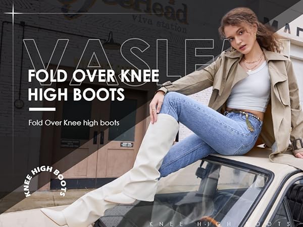 Amazon.com: Vaslemuse Womens Knee High Boots Fold Over