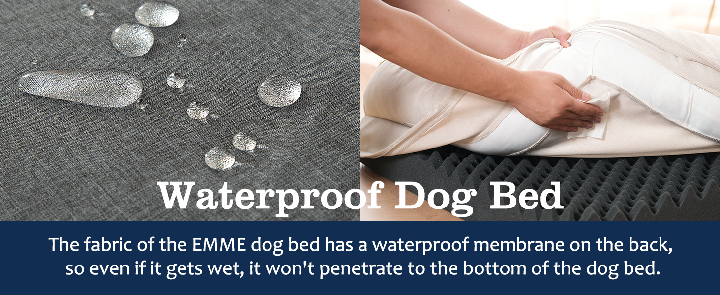 EMME Small Dog & Puppy Beds, Medium Washable - 68.6x50.8x17.8cm Waterproof Sofa, Orthopedic Egg-Shaped Foam, Removable Grey Linen Cover 17 UK