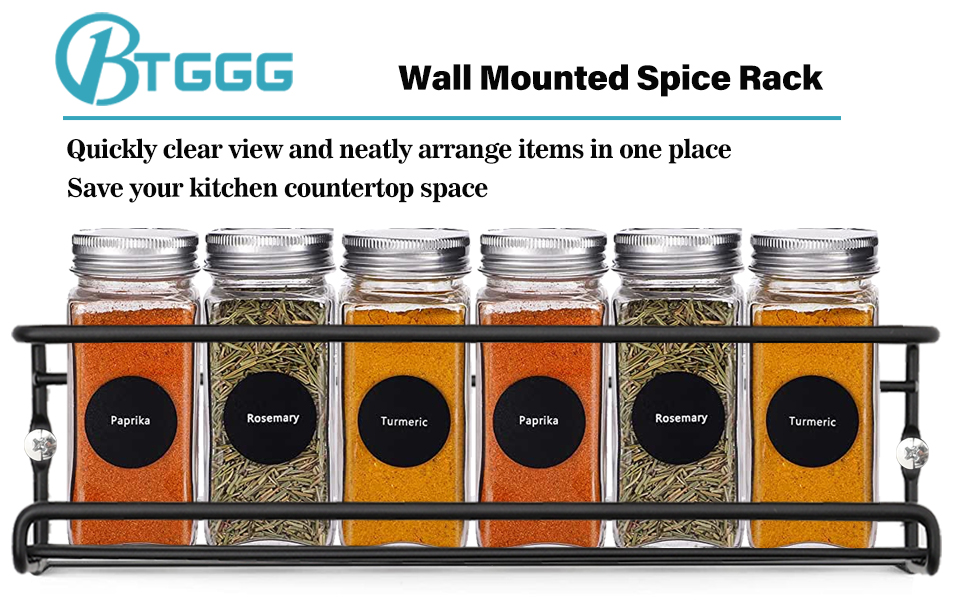 BTGGG Spice Rack for Inside Cupboard 4 Tier Wall Mounted with Adhesive