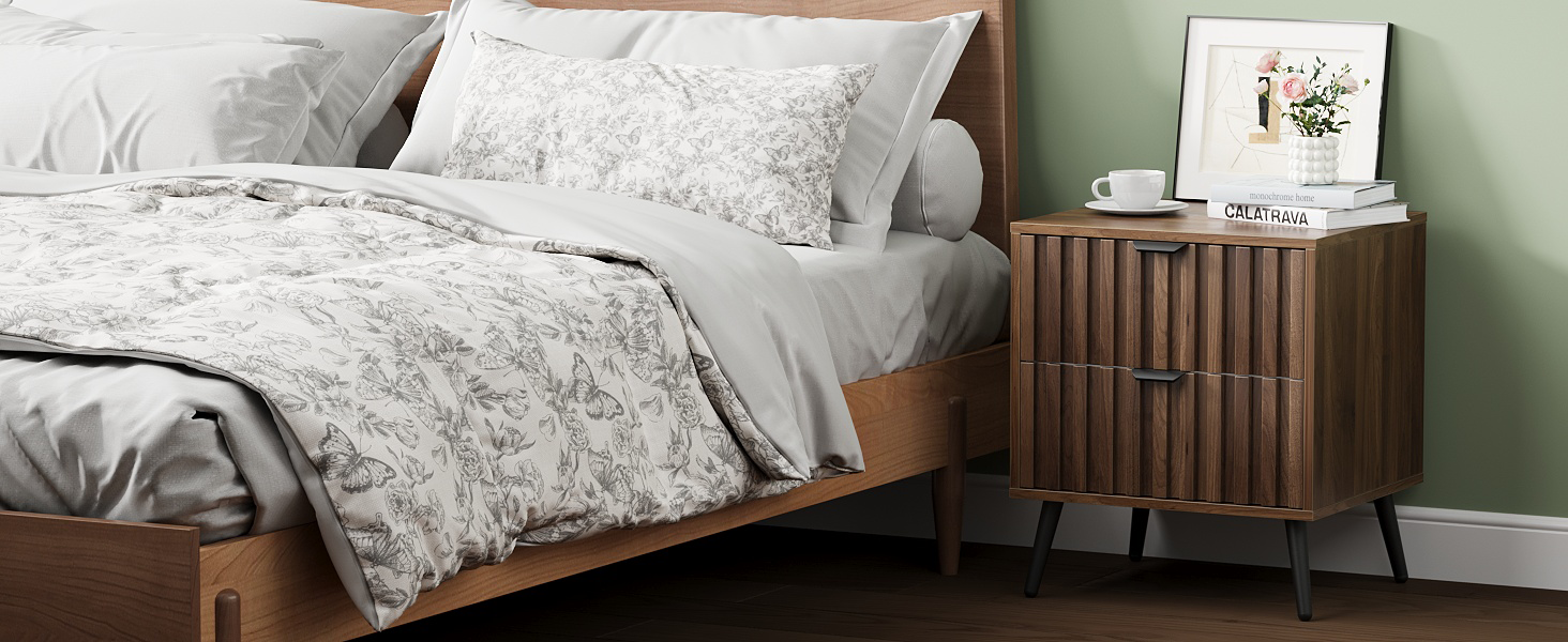 Nightstands, Walnut Fluted Night Stand, Mid Century Modern