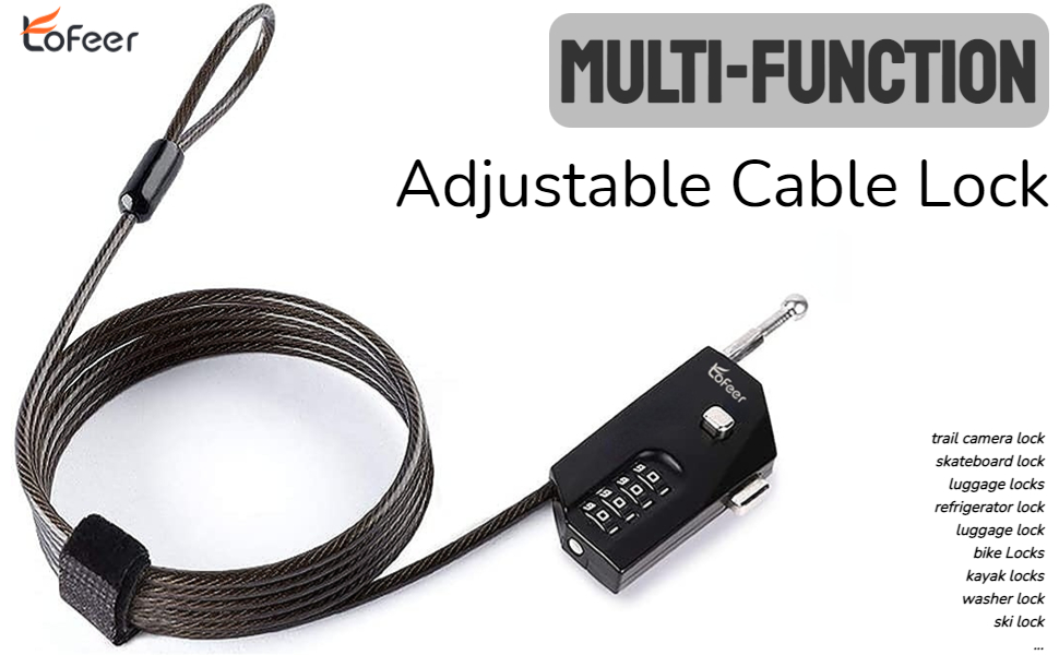 Tofeer Adjustable Cable Lock, Combination Wire Lock Trail Camera and