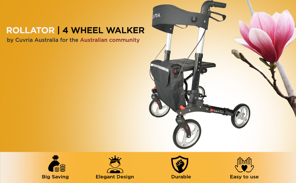 Cuvria Australia Rollator4 wheel Walkers with seat and brakes for Seniors, Rollator Walker with