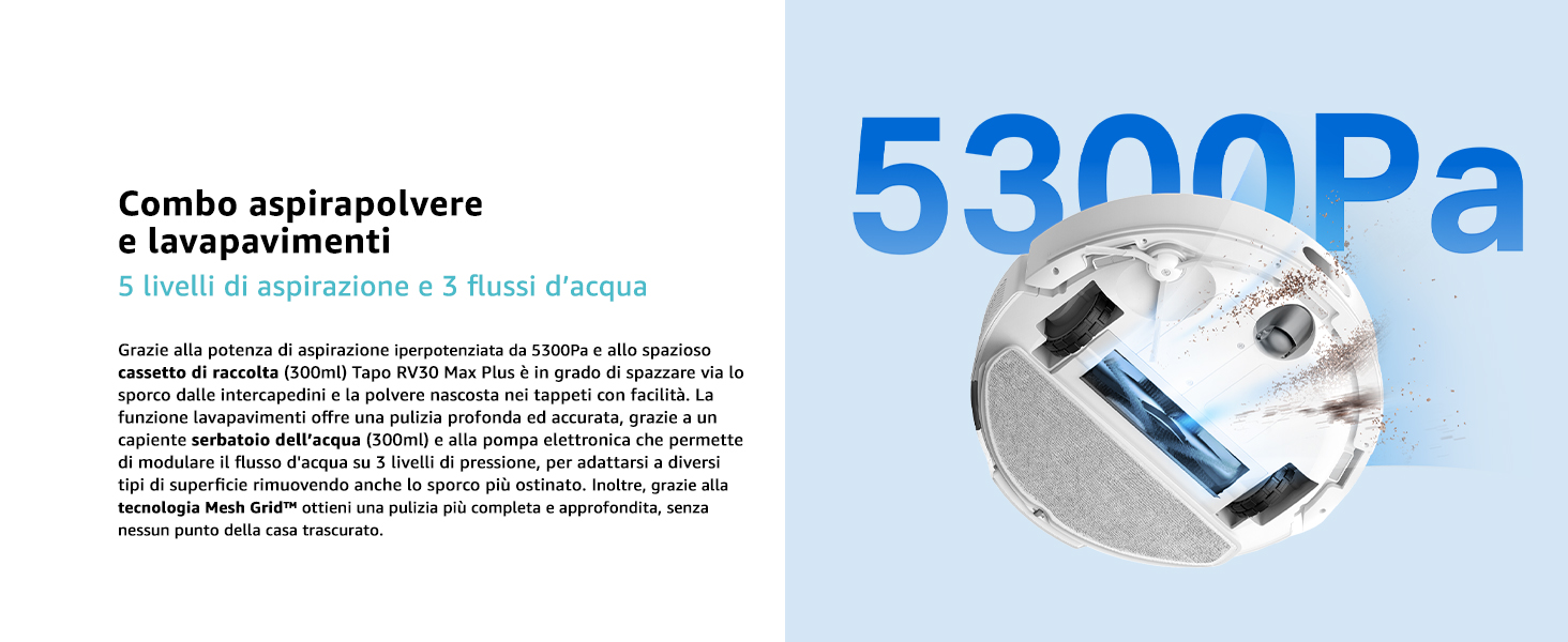 Tapo RV30 Max Plus, Robot aspirapolvere e lavapavimenti con mappatura Lidar e IMU