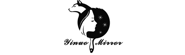 Black and white circular logo design featuring silhouette of horse and stars in artistic composition with 'Yinuo Mirror' text beneath.