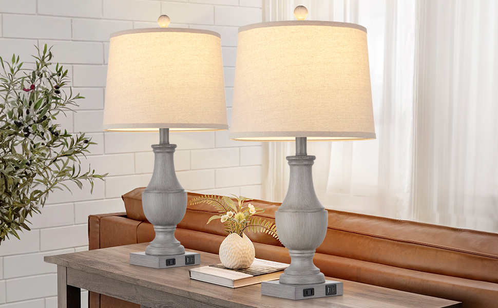 Farmhouse Table Lamps Set of 2, Rustic 25" Touch Control Bedside Lamps