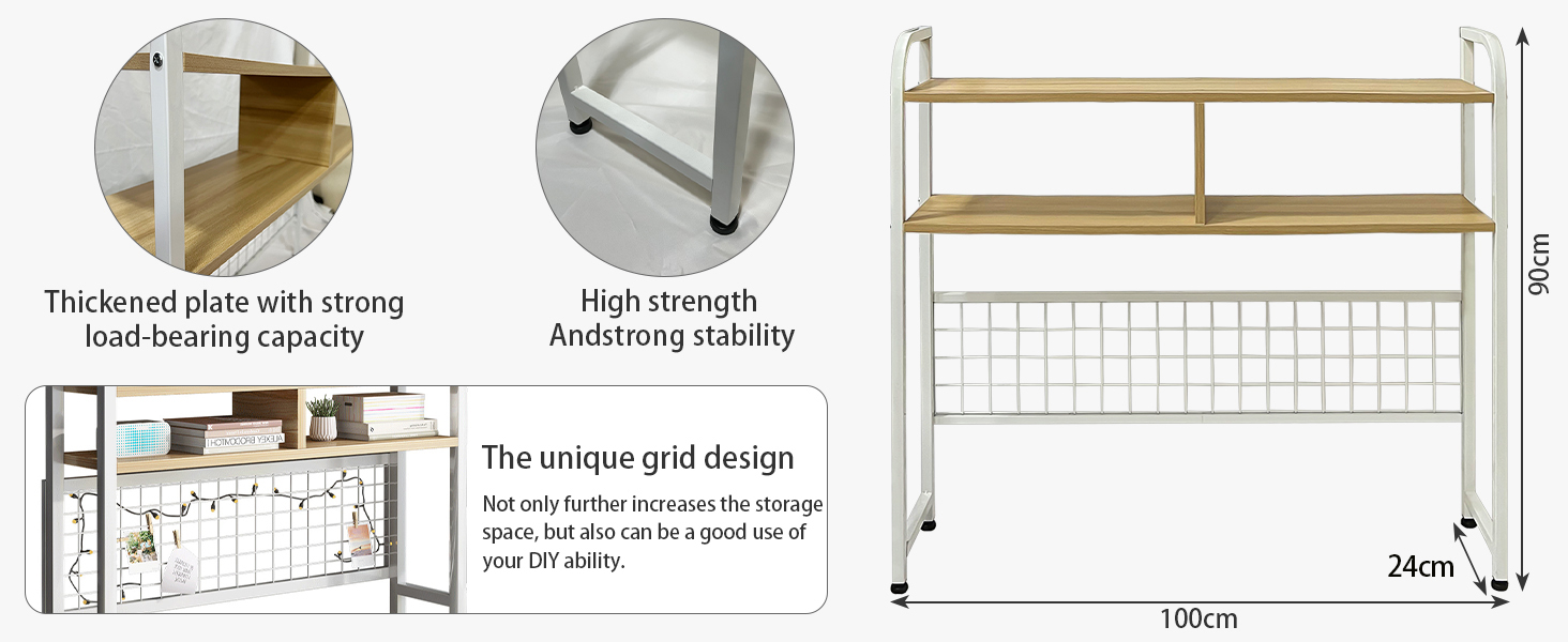 2 Tier Desktop Bookshelf for Computer Desk, Countertop Hutch Bookcase Organizer, Desktop Shelves