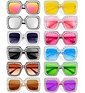 Pibupibu 12/24 Pack Fun Oversized Square Crystal Sunglasses for Women Bulk, Disco Rhinestone Spar...