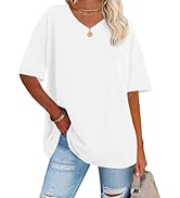 ADOREJOY Oversized Tshirts for Women V Neck Summer Short Sleeve Casual Loose Tunic Tees