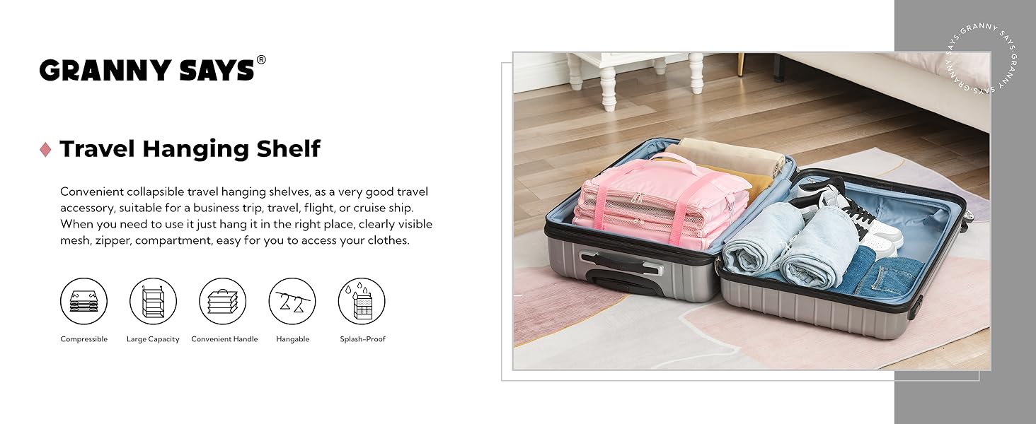 GRANNY SAYS 3-Shelf Hanging Travel Organizer, Portable Travel Hanging Shelves