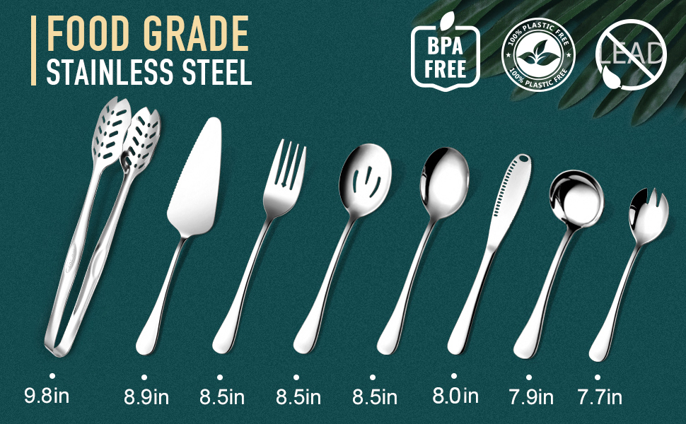 Silver Serving Utensils, OGORI 8Piece Polished Stainless Steel Flatware Silverware