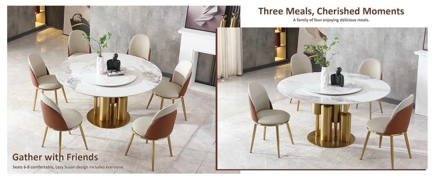 59'' Round Dining Table with Lazy Susan, Sintered Stone