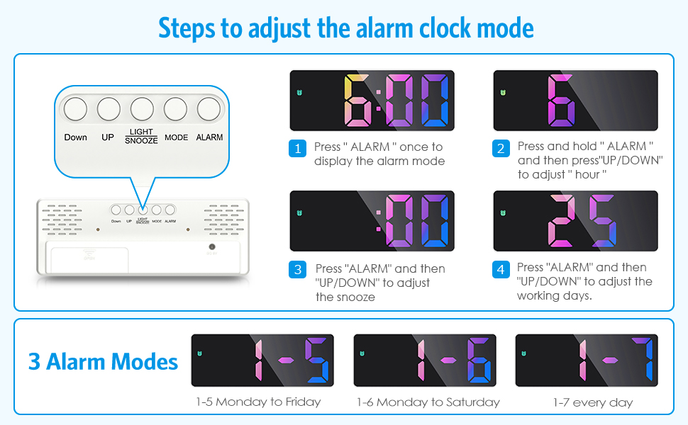 Criacr Digital Alarm Clock, Alarm Clocks Bedside with Colorful LED