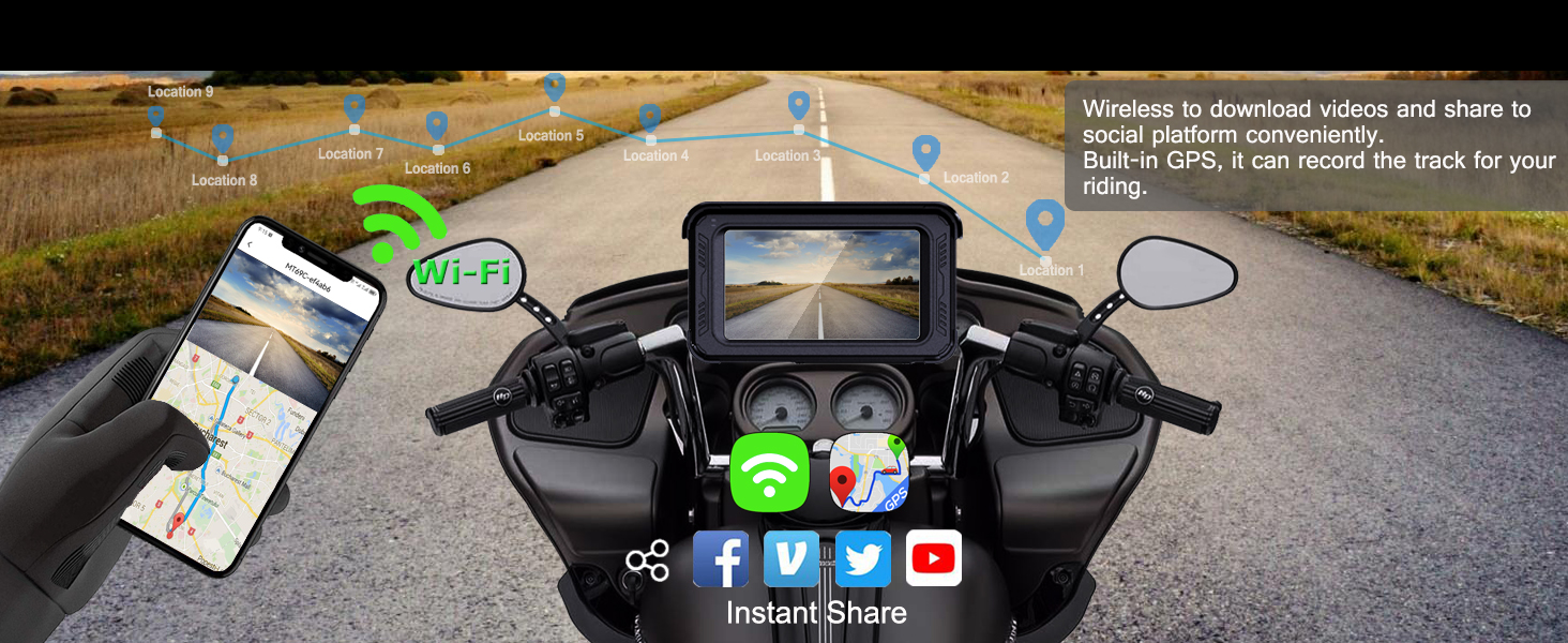 Carplay Android Auto motorcycle dash cam with Wi-Fi & GPS