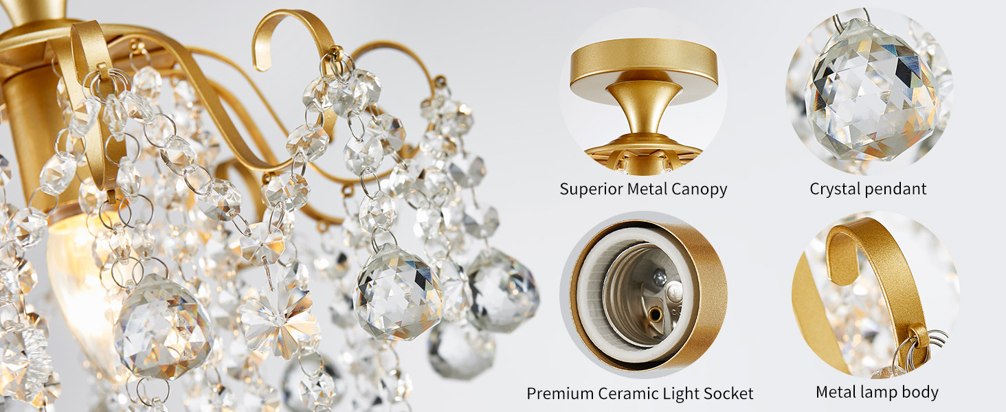 WUZUPS Crystal Chandelier Flushmount Ceiling Light