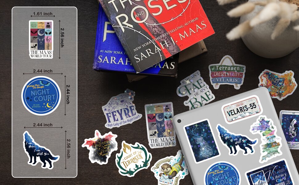 These acotar stickers merch range from 2 to 3 inches