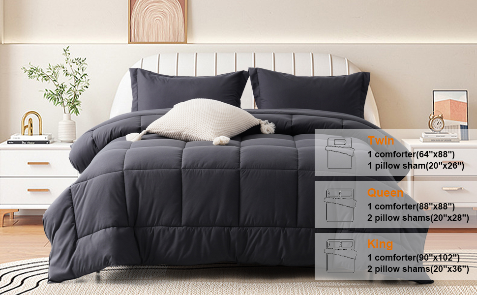 SOPAT 3Pcs King Comforter Set Grey All Season Warmth Soft Cozy