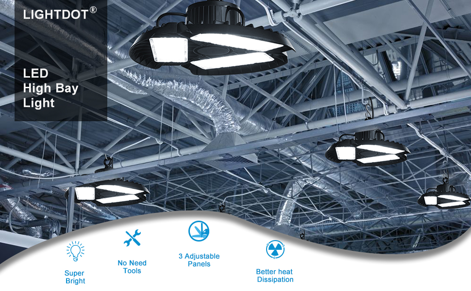 100W LED High Bay Light with 3 Adjustable Panels, 5000K 14000LM Super