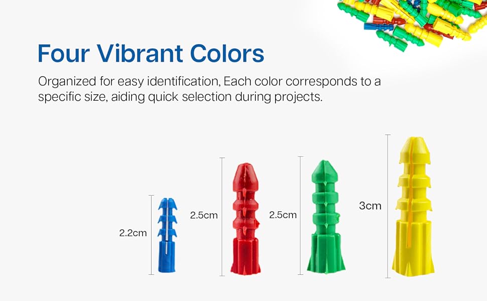 Wall Plugs Assorted Plasterboard Wall Plug Set 150 Rawl Plugs in Mixed Colors & Sizes of 5mm