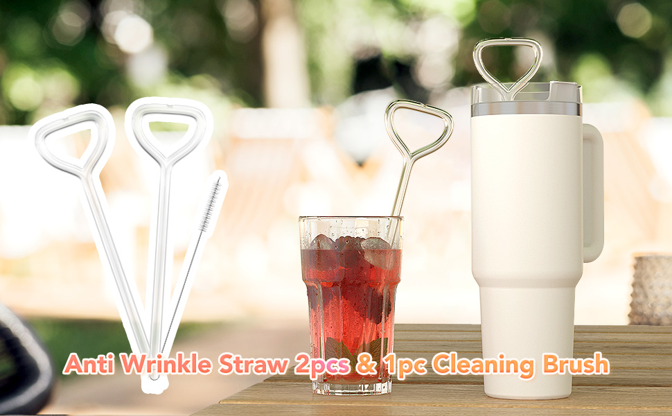 Anti Wrinkle Straw 2pcs, Reusable Glass Straw for Stanley