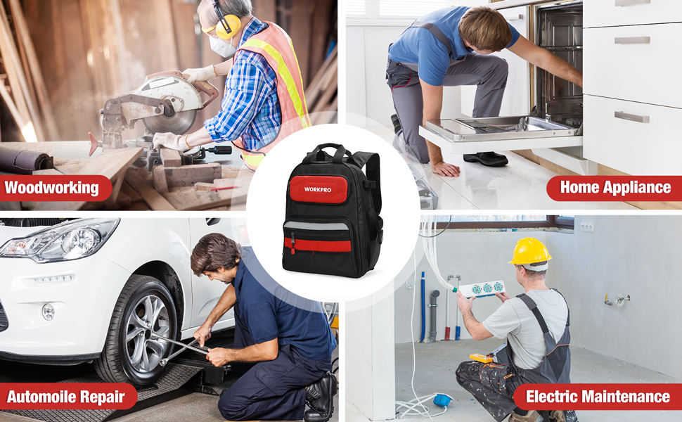 WORKPRO 29Pocket HeavyDuty Tool Backpack with Rubber Feet, Padded Back, Perfect Storage