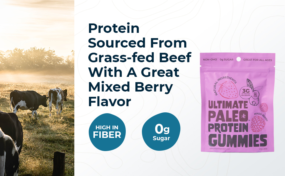 Ultimate Paleo Protein Gummies Mixed Berry Flavored Gummy