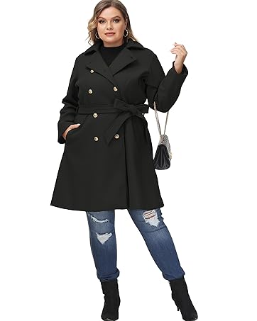 Hanna Nikole Plus Size Women's Wool Coat Belted Double Breasted with Pockets