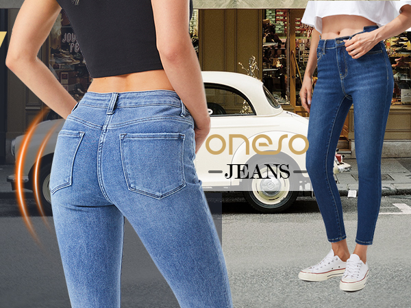 ONESO Women's High Waisted Skinny Jeans Stretchy Slim Fit