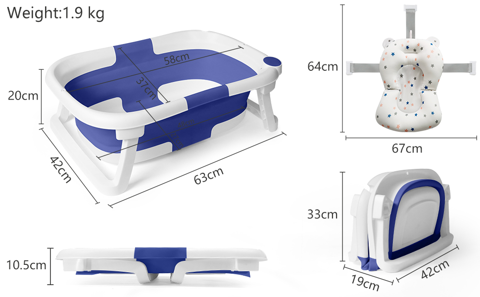 Collapsible Baby Bath Foldable Tub Bathtub Newborn with Seat Support