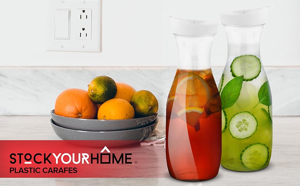 Plastic Juice Carafe with Lids (Set of 2) 32 oz Carafes for