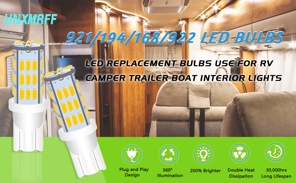 UNXMRFF T10 921 LED Bulb Warm White Camper Light Bulbs