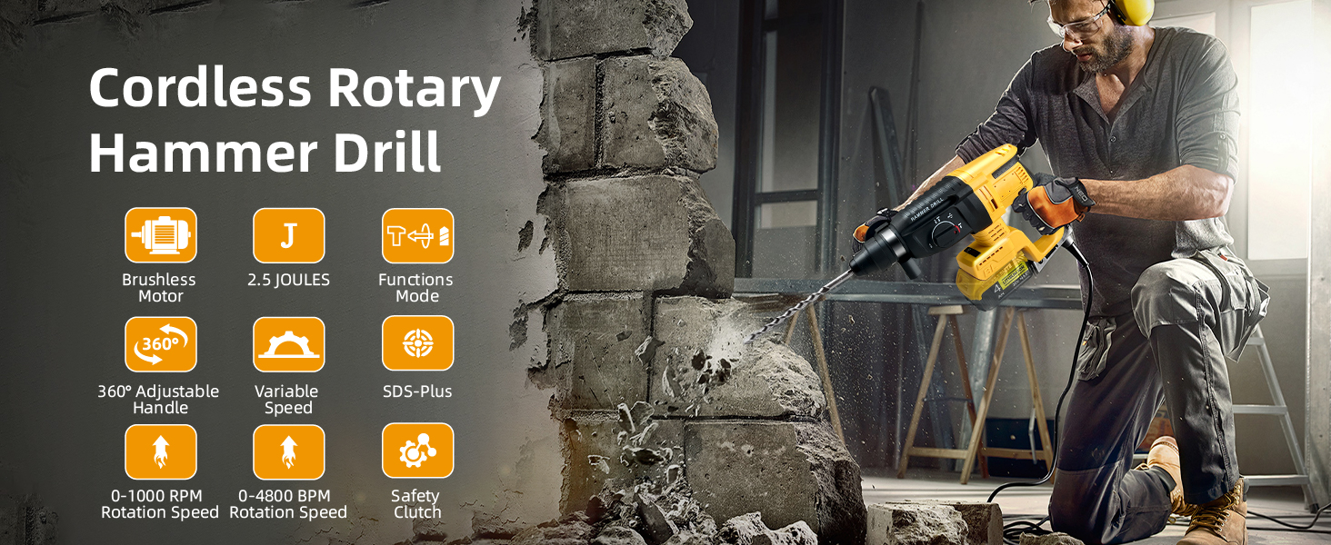 Rotary Hammer Drill for Dewalt 20V MAX Battery(NO Battery) SDSPlus