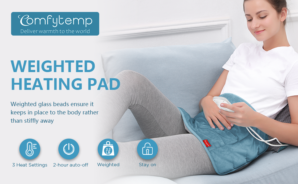 Comfytemp Full Weighted Heating Pad for Back Pain & Cramps