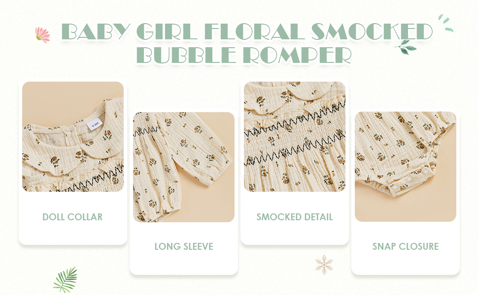 smocked bubble romper baby girl