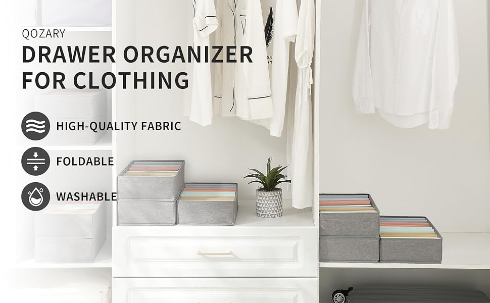 Qozary 4 Pack Drawer Organizers for Clothing, 10 Grids