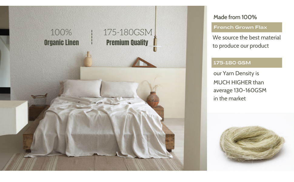 TOSMO Pure Linen Sheets Set, 100 French Natural Linen Flax